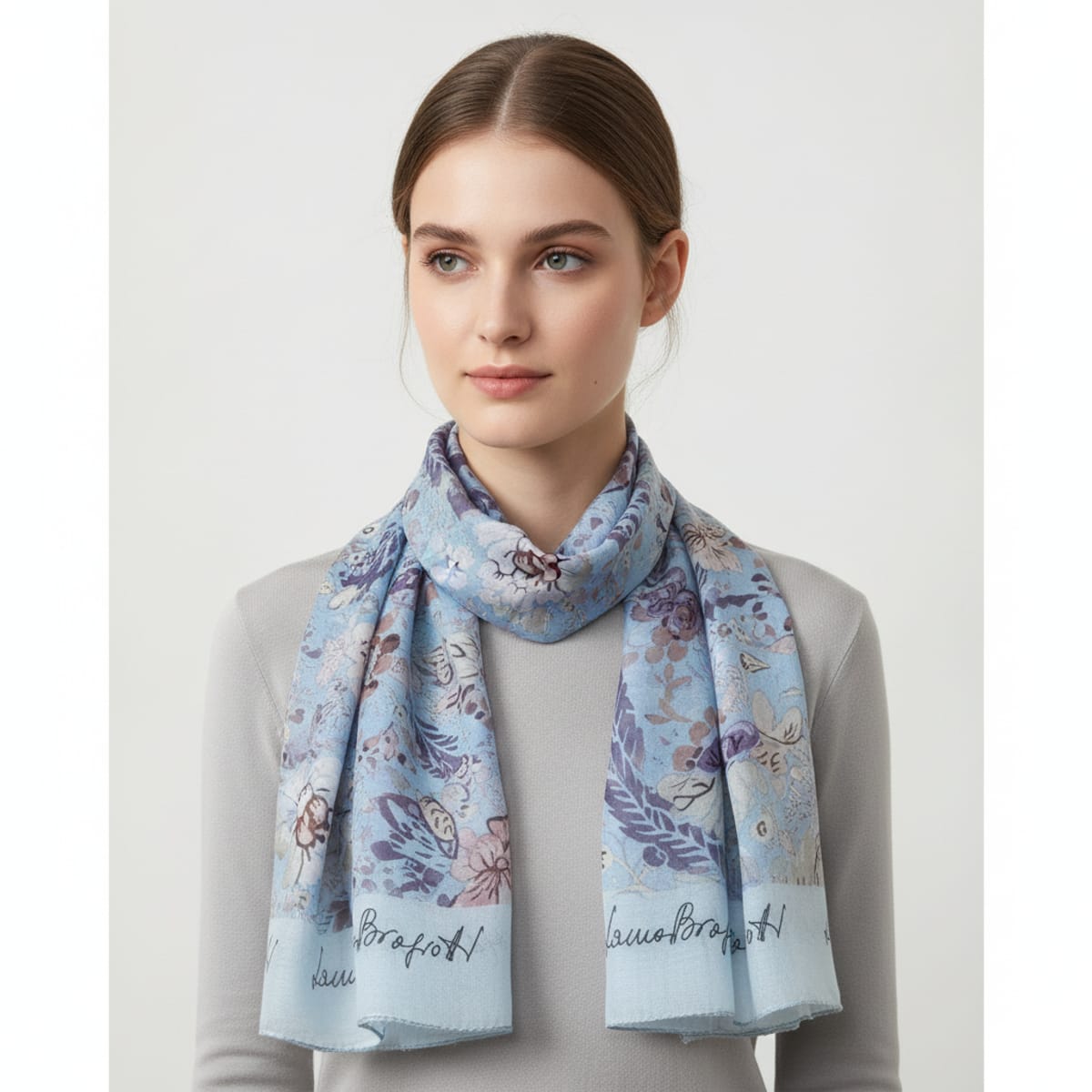 Sciarpa floreale Laura Biagiotti in misto seta azzurro