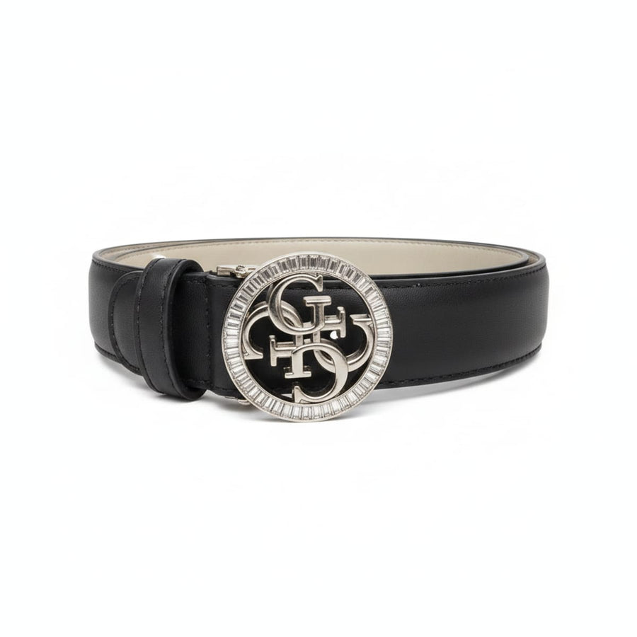 Cintura Guess Nera con Fibbia Logo Strass