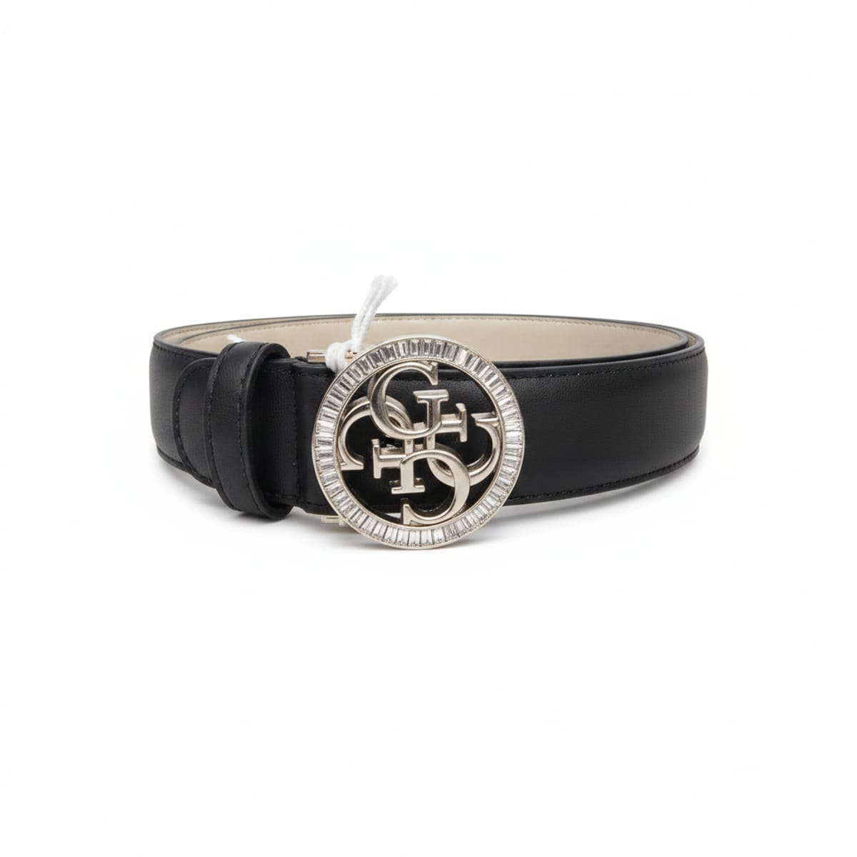 Cintura Guess Nera con Fibbia Logo Strass