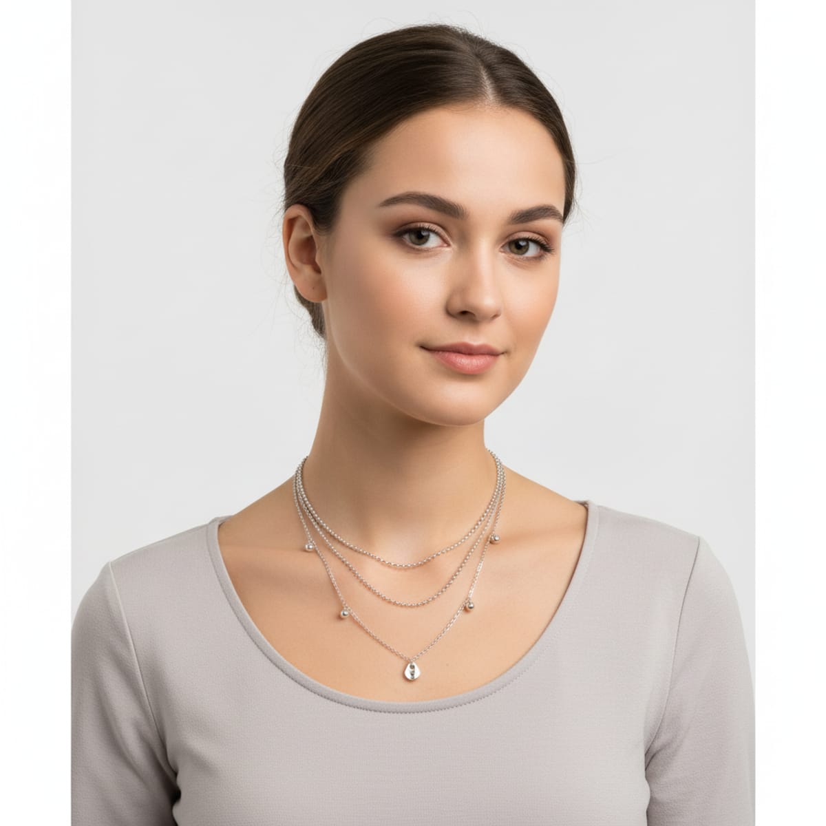 Collana Tripla a Cascata in Acciaio con Palline e Pendente Lucchetto – For You Jewels