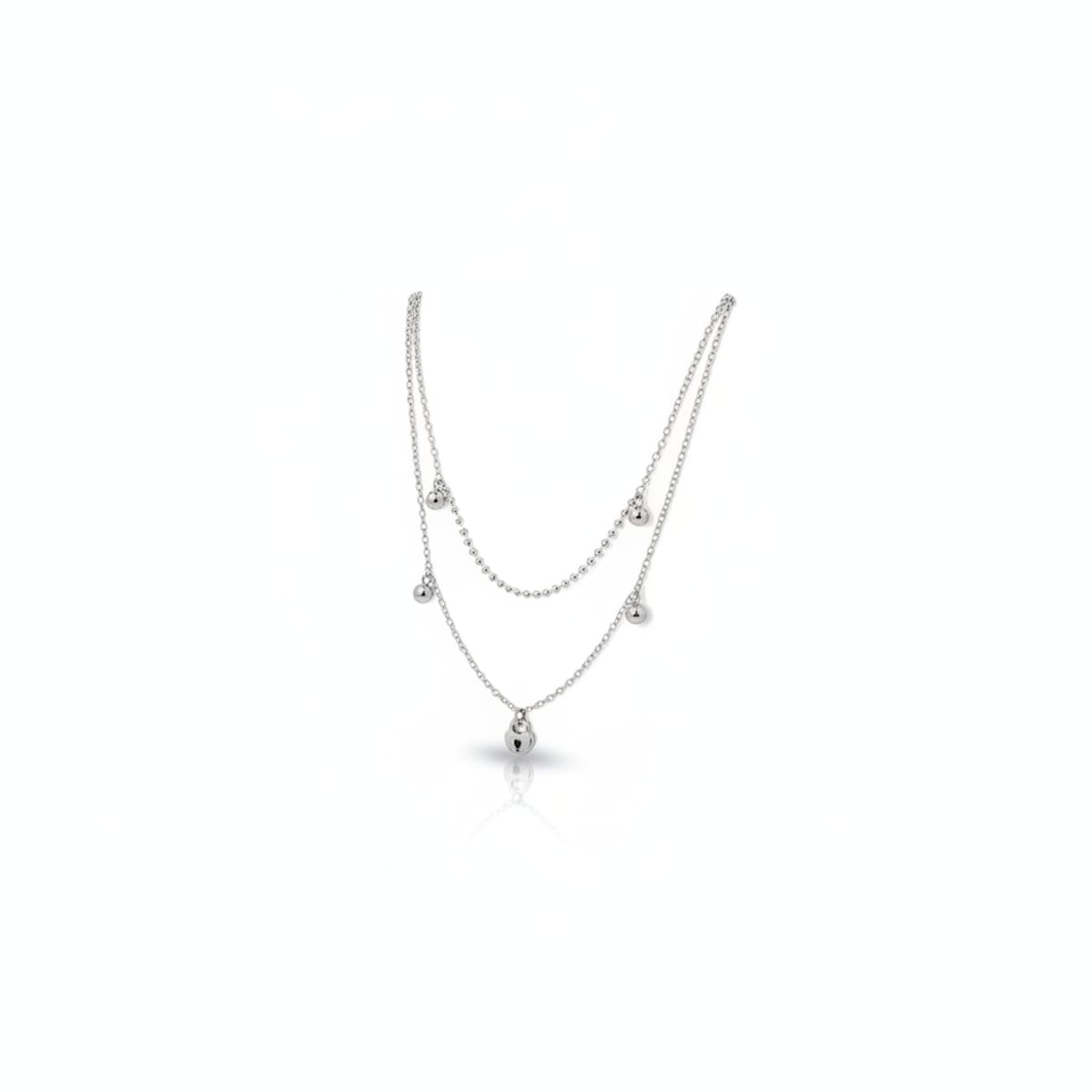 Collana Tripla a Cascata in Acciaio con Palline e Pendente Lucchetto – For You Jewels
