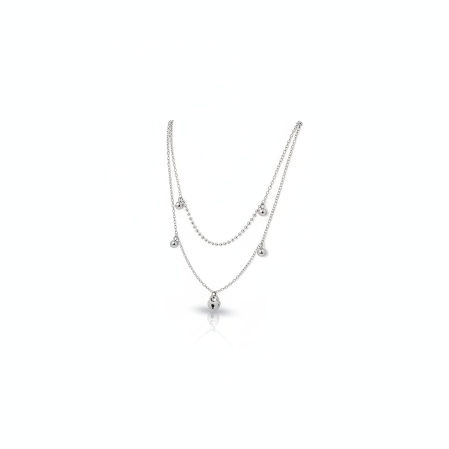 Collana Tripla a Cascata in Acciaio con Palline e Pendente Lucchetto – For You Jewels