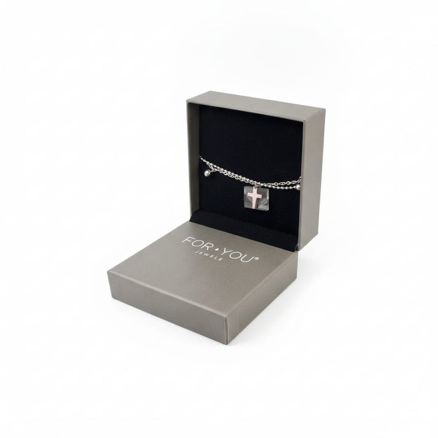 Bracciale Doppio Filo con Croce in Acciaio – For You Jewels