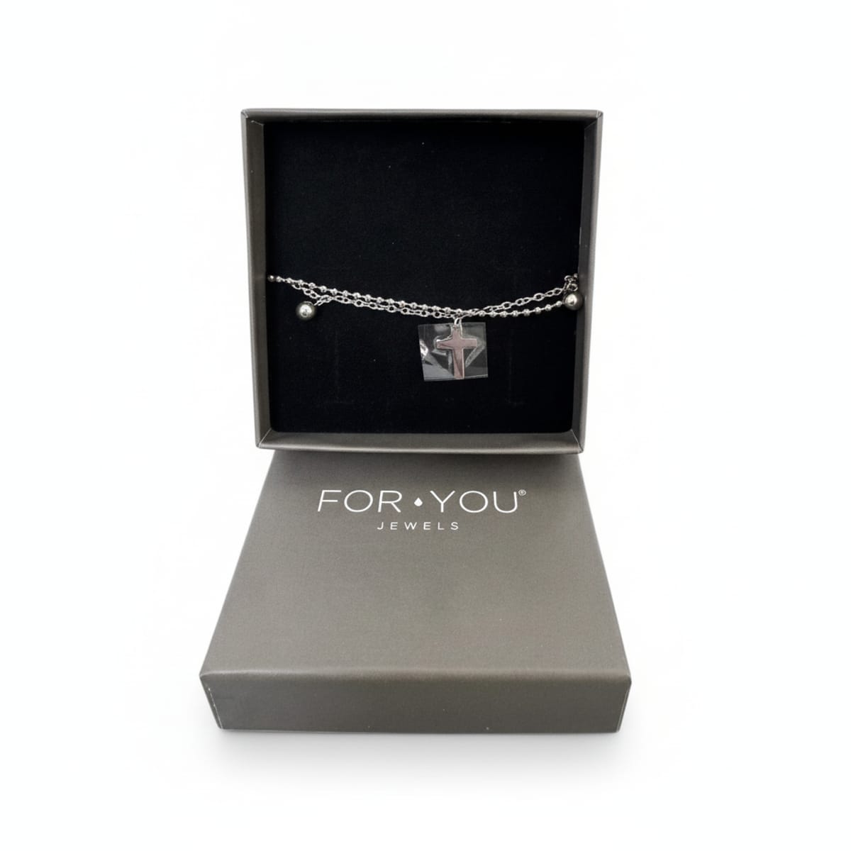 Bracciale Doppio Filo con Croce in Acciaio – For You Jewels