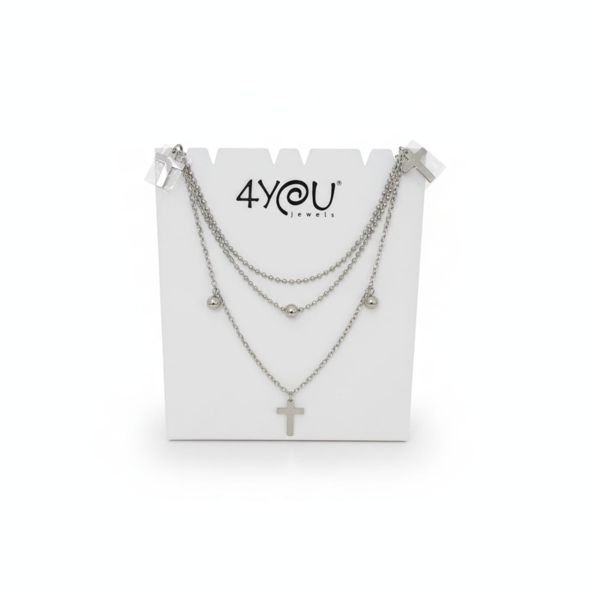 Collana Doppia 4YOU Jewels in Acciaio Inossidabile con Croce e Sfere