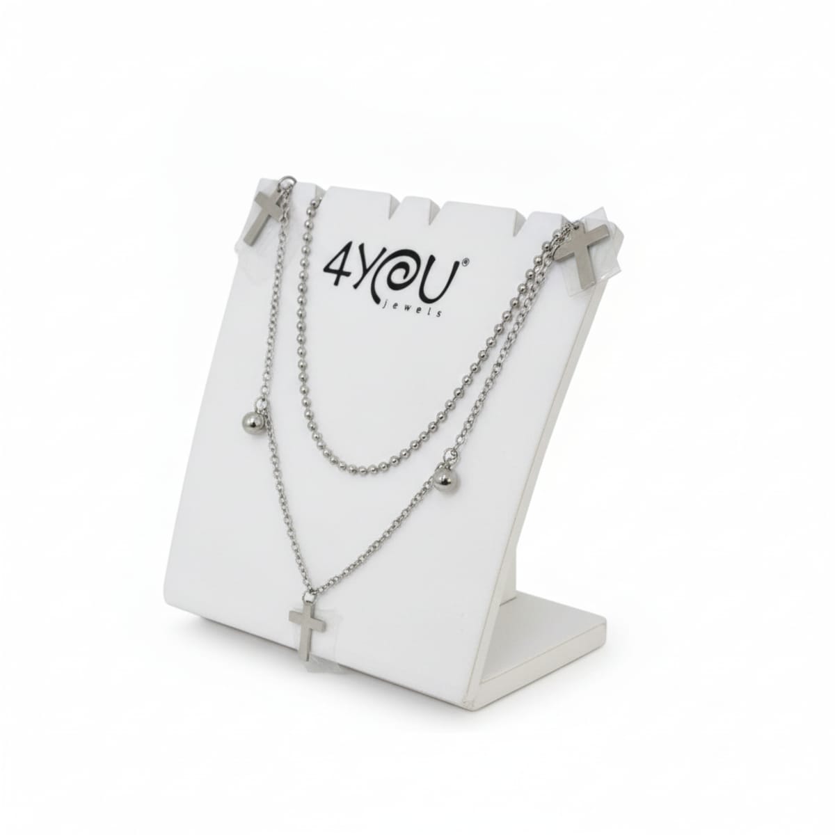 Collana Doppia 4YOU Jewels in Acciaio Inossidabile con Croce e Sfere