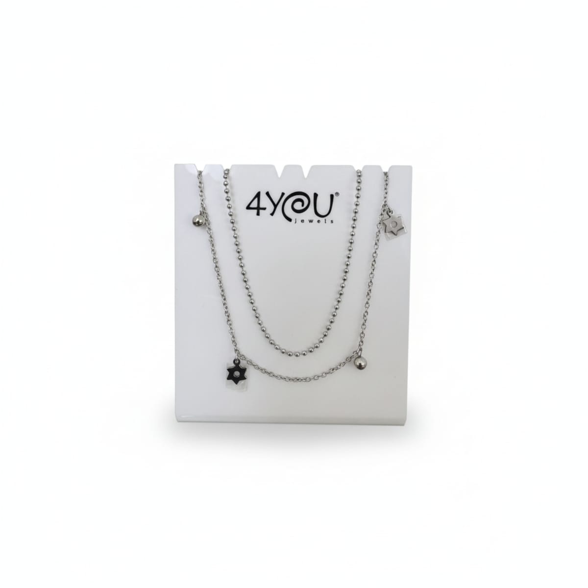 Collana Doppia 4YOU Jewels in Acciaio Inossidabile con Charms Stelline e Sfere