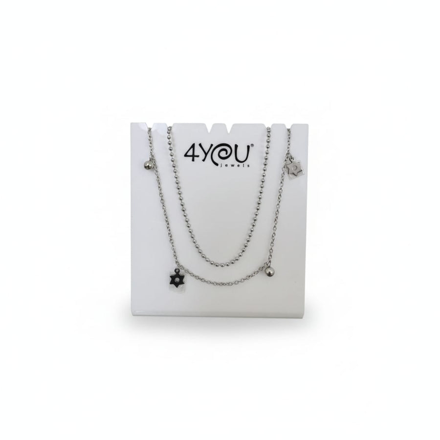 Collana Doppia 4YOU Jewels in Acciaio Inossidabile con Charms Stelline e Sfere