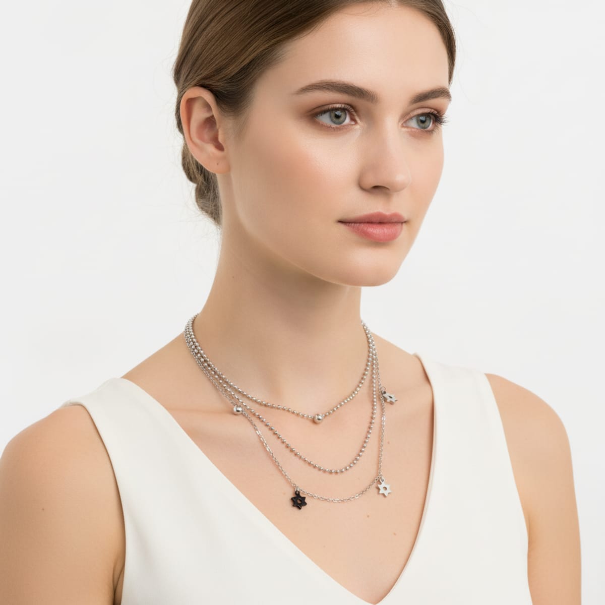 Collana Doppia 4YOU Jewels in Acciaio Inossidabile con Charms Stelline e Sfere