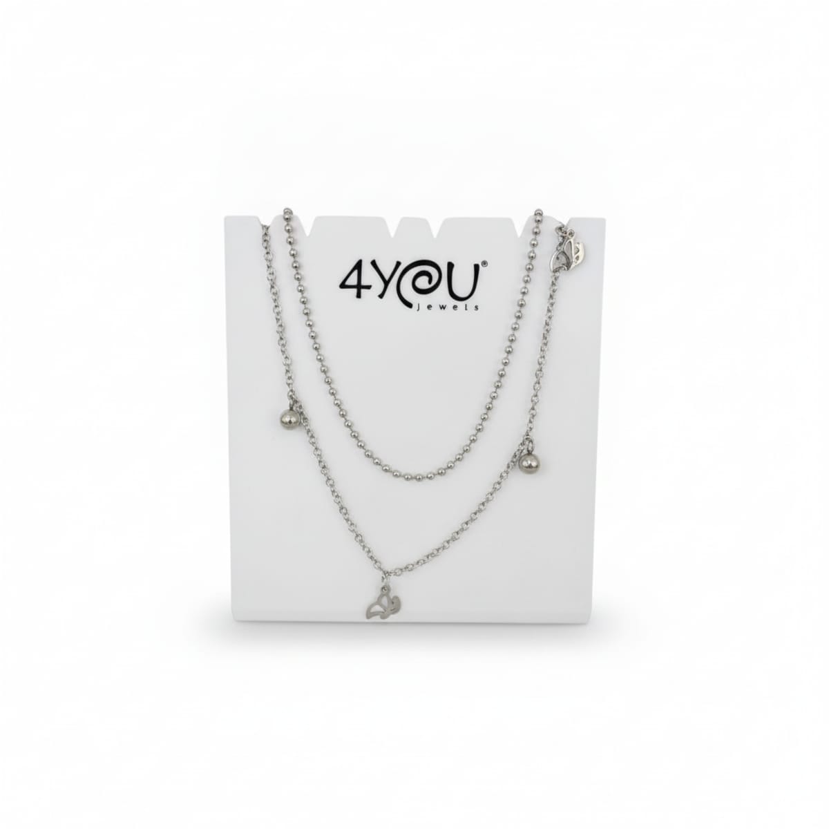 Collana Doppio Filo in Acciaio Inossidabile con Charms e Pendente Farfalla – 4You Jewels
