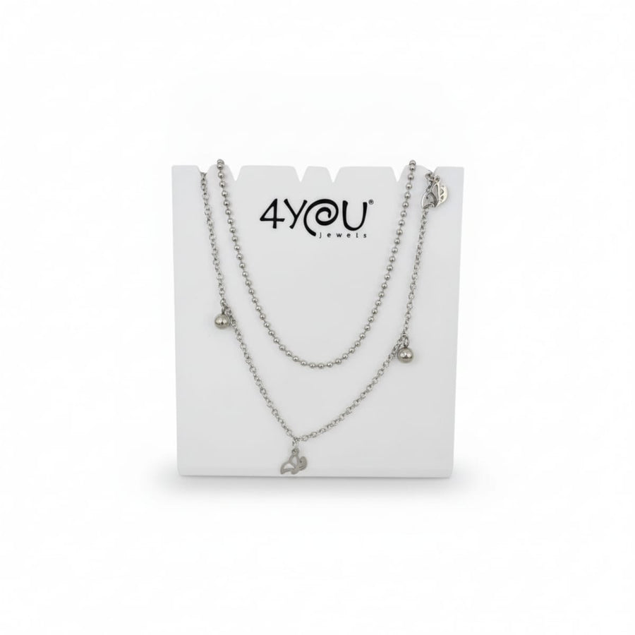 Collana Doppio Filo in Acciaio Inossidabile con Charms e Pendente Farfalla – 4You Jewels