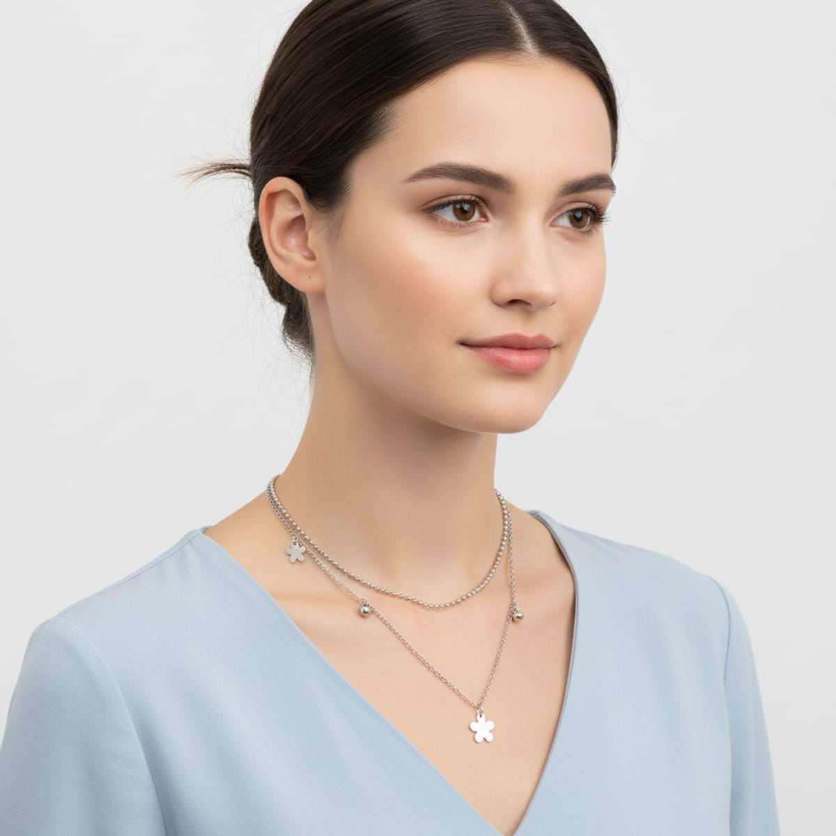 Collana Doppia 4YOU Jewels in Acciaio con Pendenti a Fiore