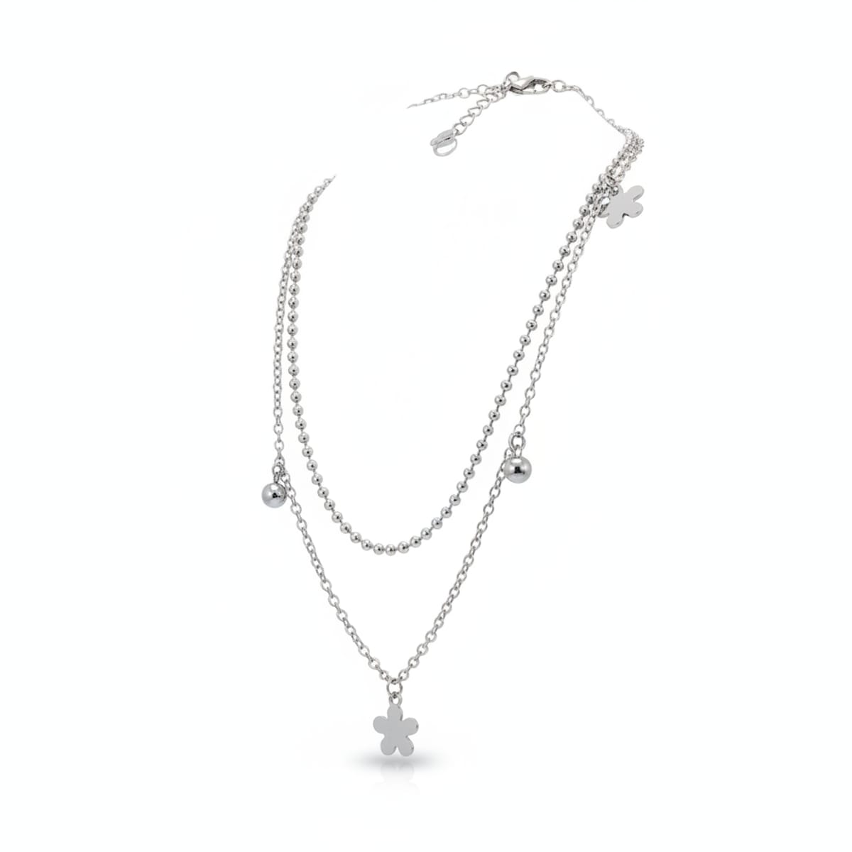 Collana Doppia 4YOU Jewels in Acciaio con Pendenti a Fiore