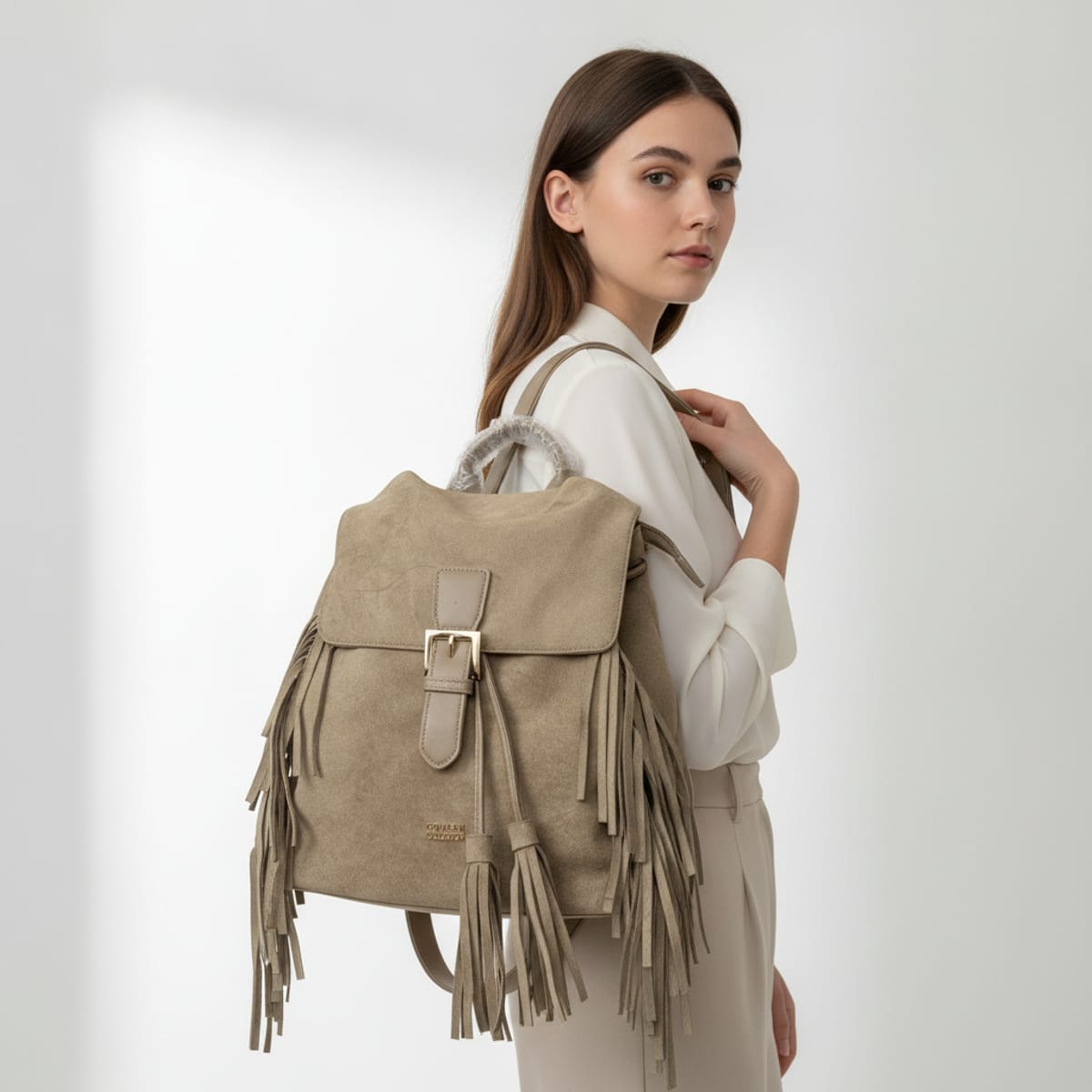 Zaino Donna Coveri Collection in Ecopelle Scamosciata con Frange