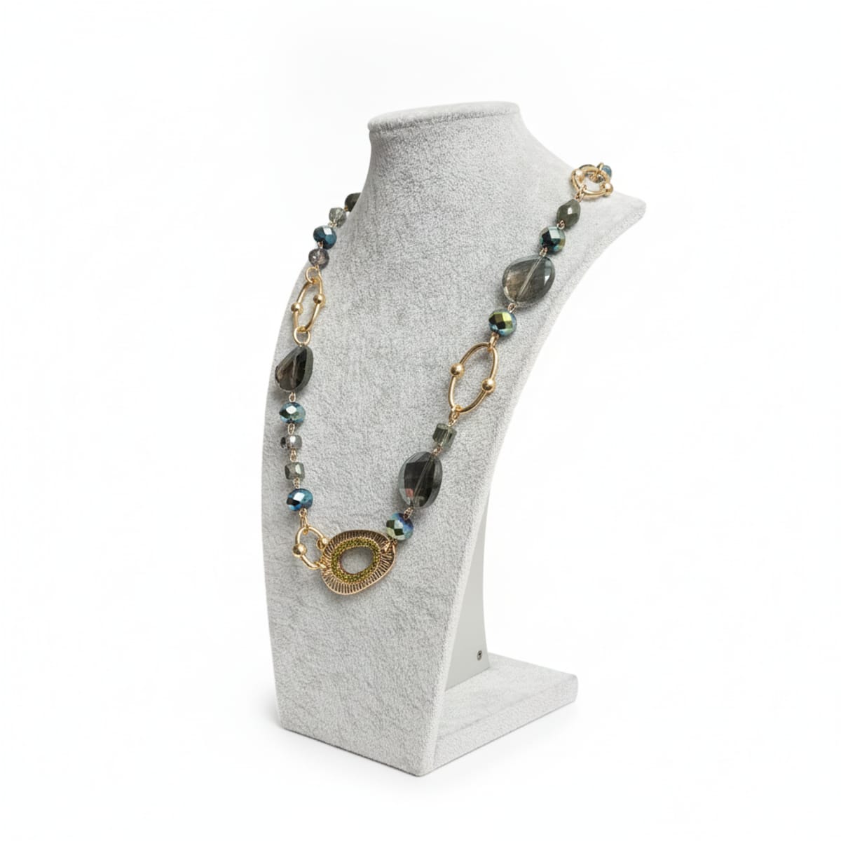 Collana Lunga Colpi di Testa con Perle Iridescenti e Dettagli Dorati