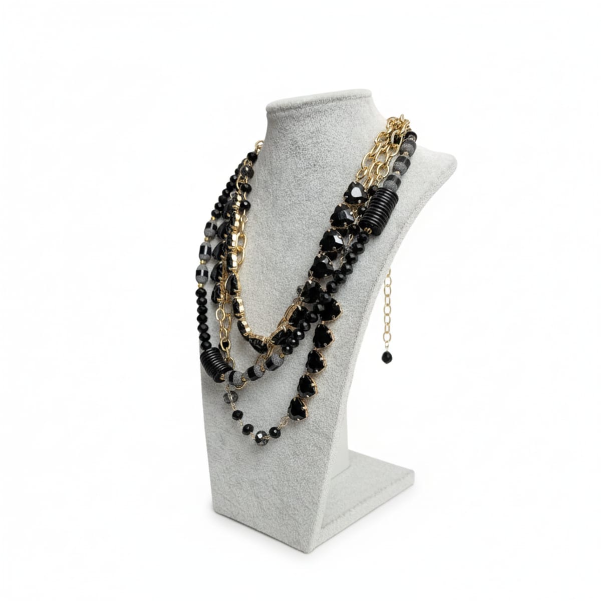 Collana Multistrato Nera e Oro con Cristalli e Perline - Made in Italy