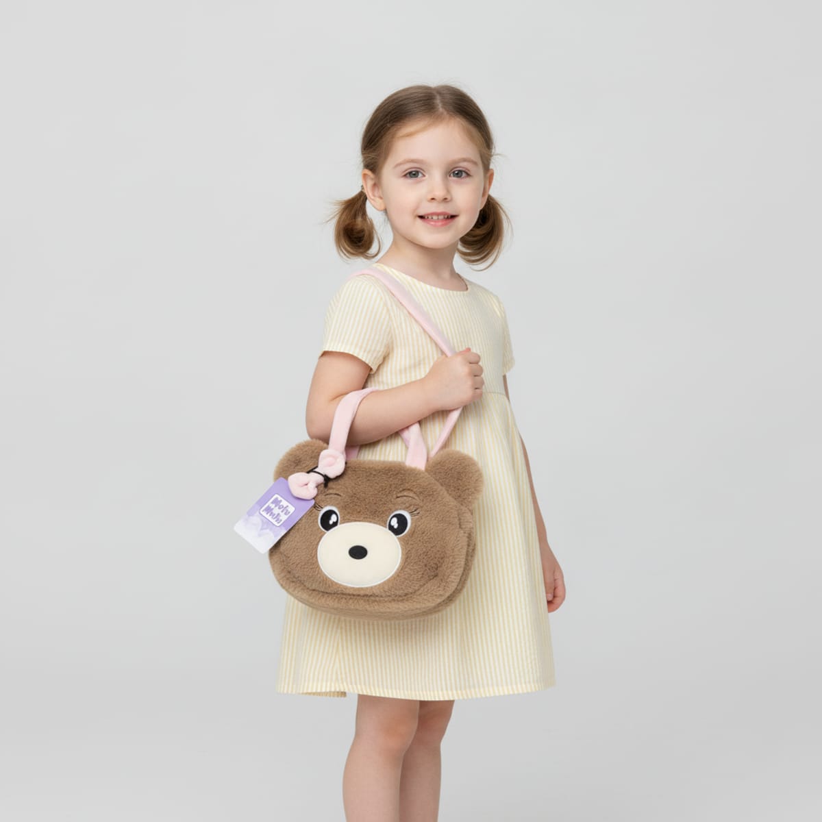 Borsa a tracolla Orsetto Mofu Mofu in peluche con fiocco rosa