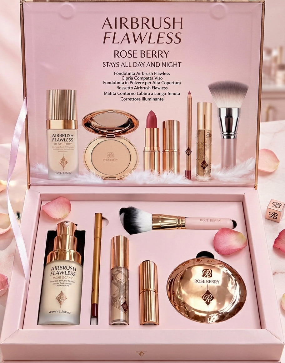 Rose Berry Airbrush Flawless Luxury Makeup Kit – Set Trucco Completo 6 Pezzi