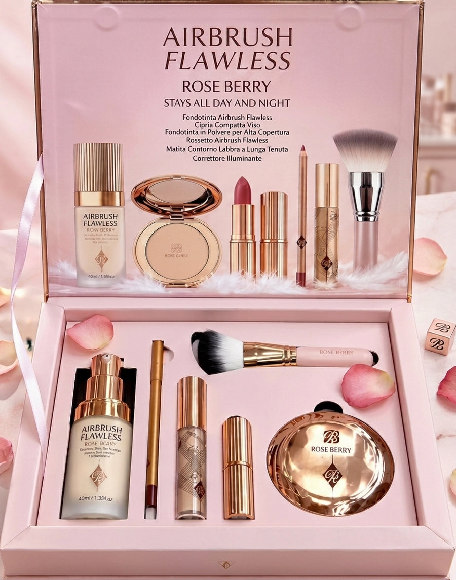Rose Berry Airbrush Flawless Luxury Makeup Kit – Set Trucco Completo 6 Pezzi