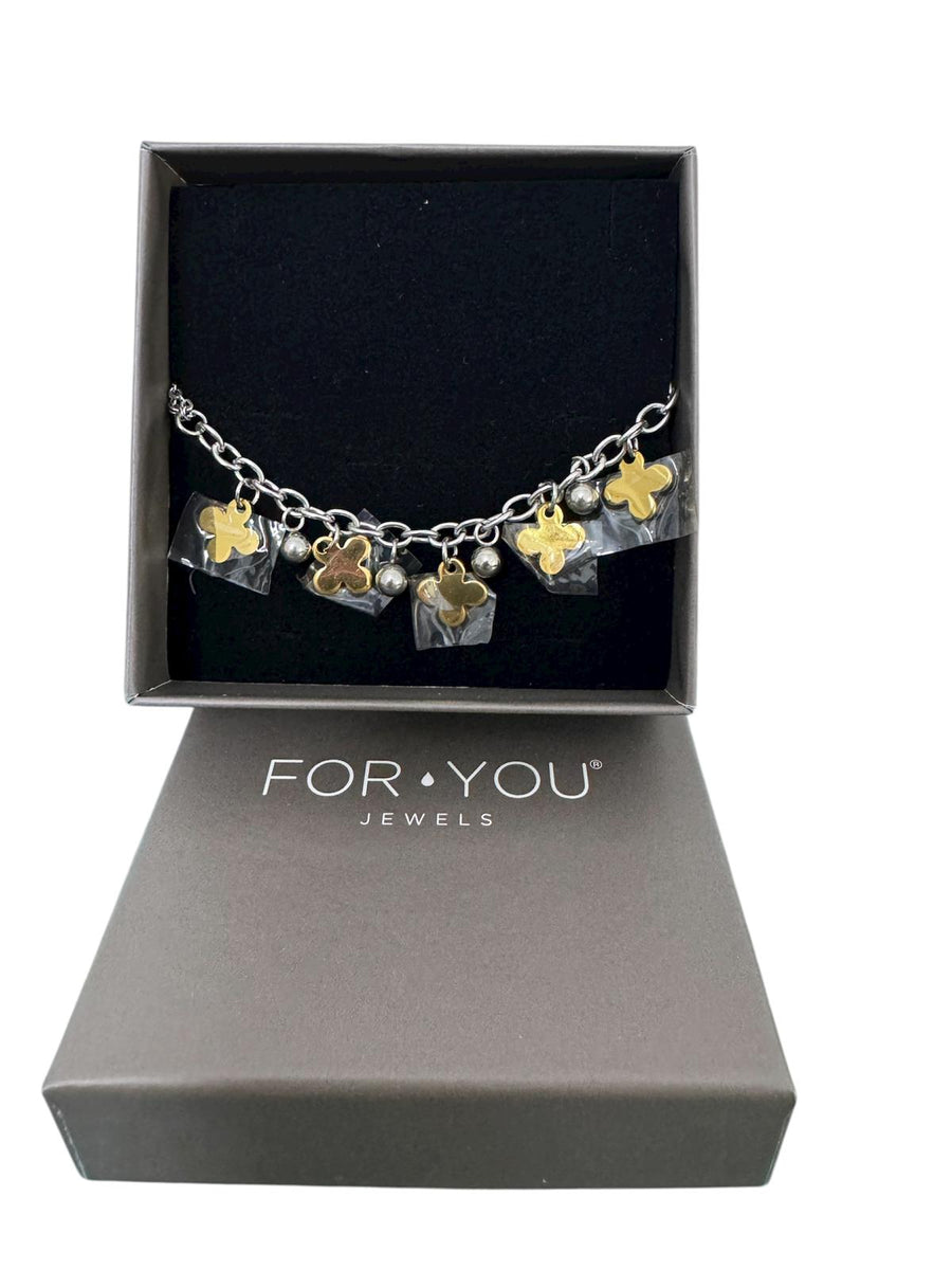 BBRACCIALE 4YOU JEWELS – ACCIAIO ARGENTO CON PENDENTI QUADRIFOGLIO ORO