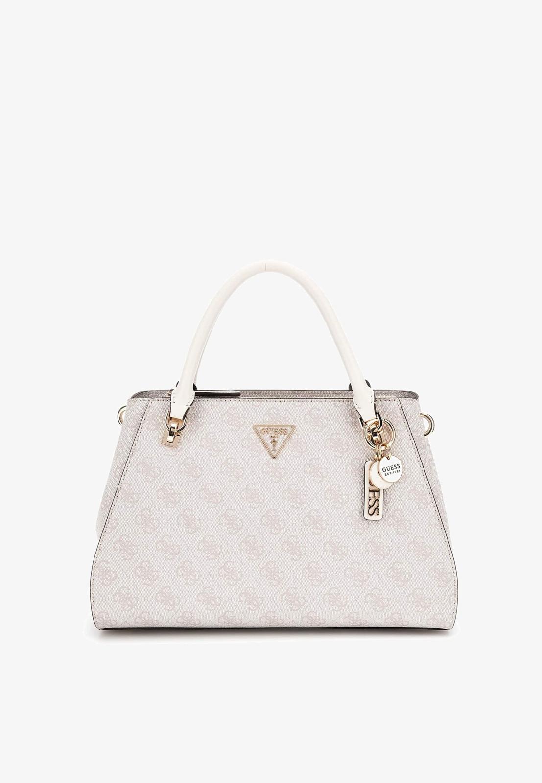 BORSA GUESS CESSILY SATCHEL BIANCA – MONOGRAM CHIARO