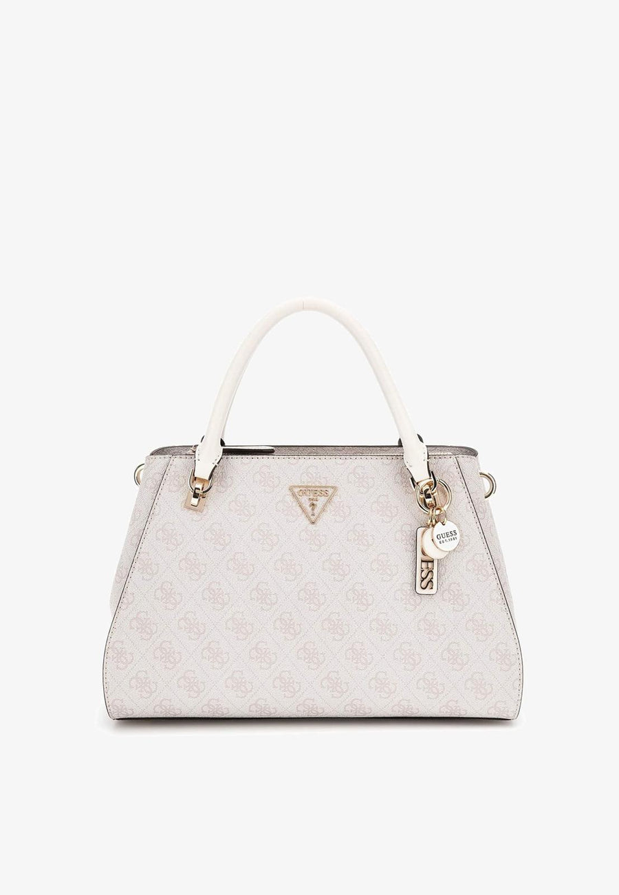 BORSA GUESS CESSILY SATCHEL BIANCA – MONOGRAM CHIARO