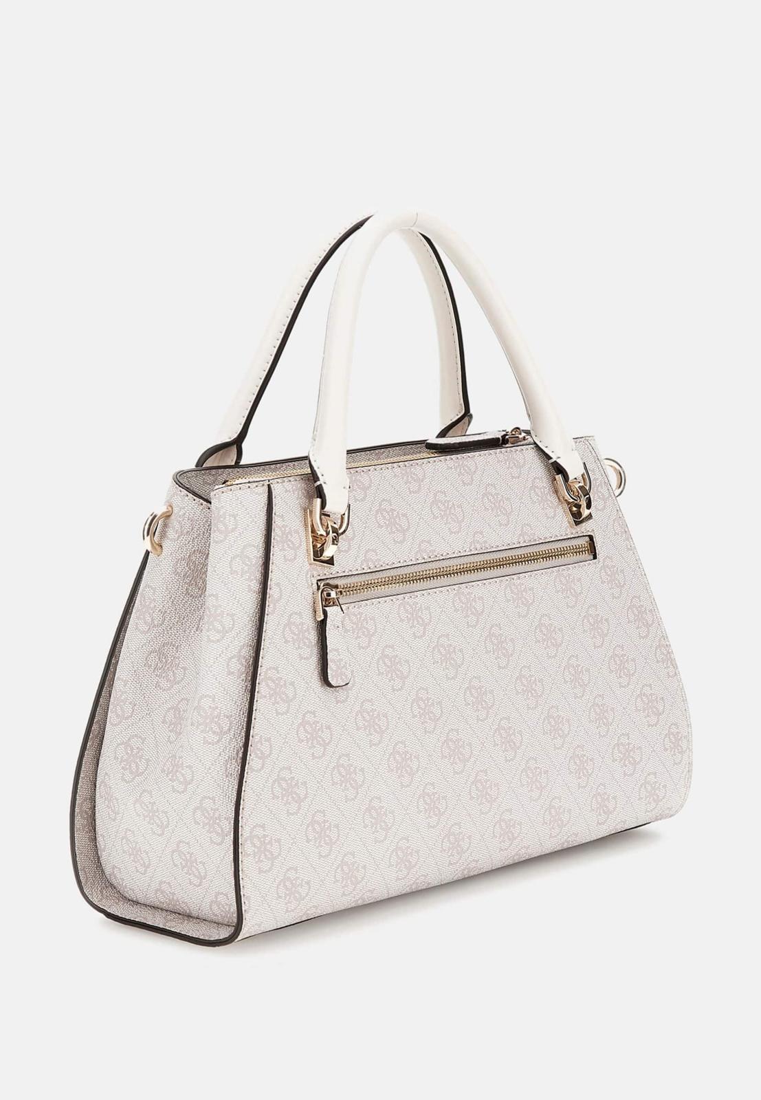 BORSA GUESS CESSILY SATCHEL BIANCA – MONOGRAM CHIARO