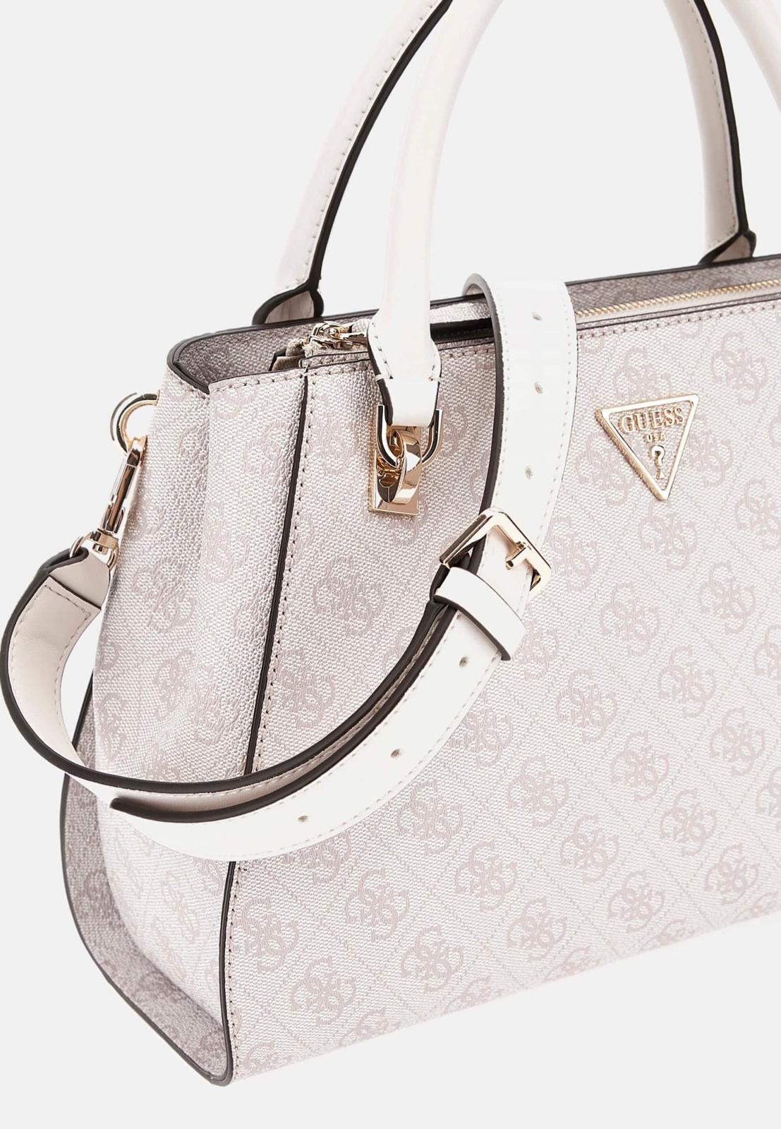 BORSA GUESS CESSILY SATCHEL BIANCA – MONOGRAM CHIARO
