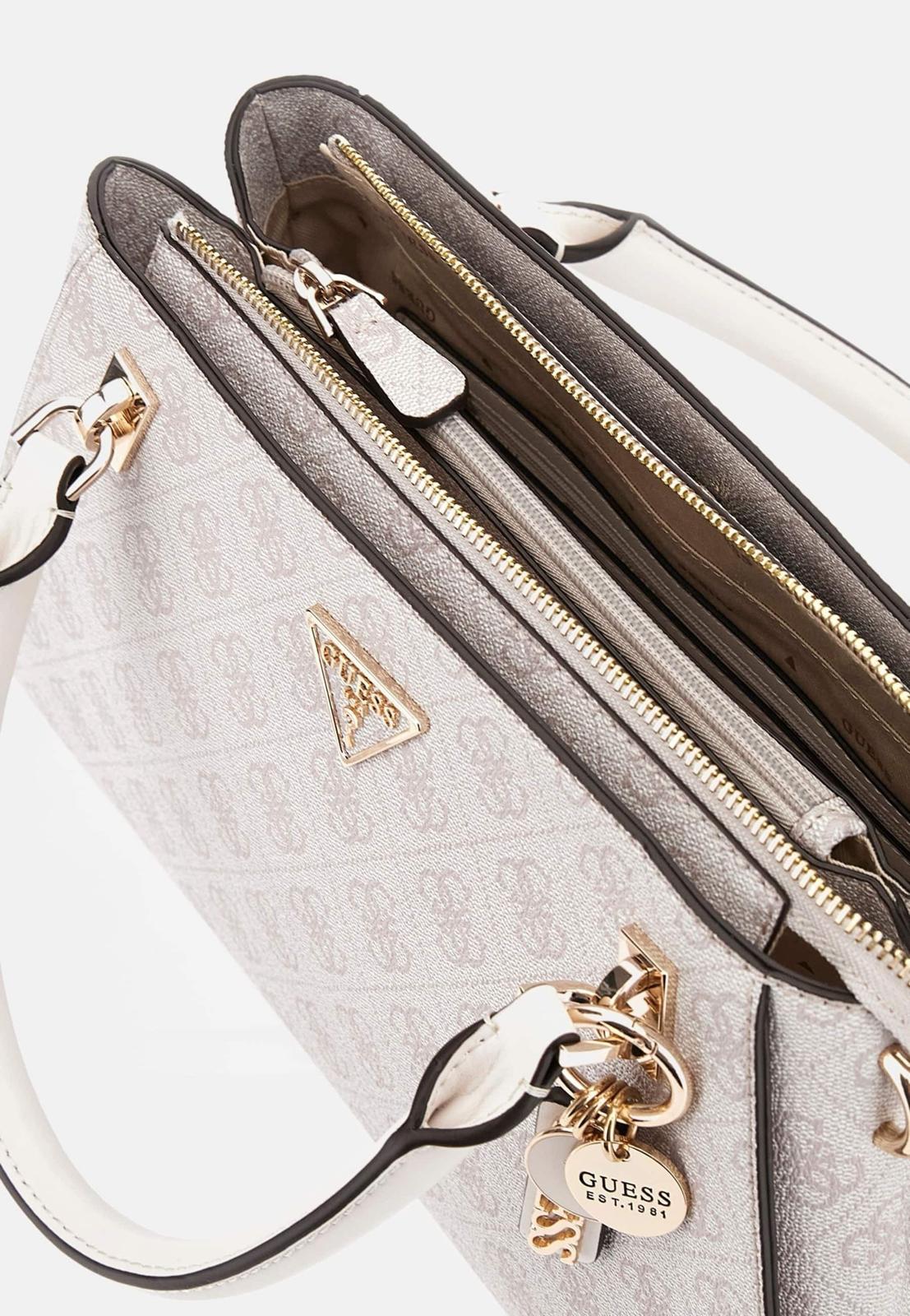 BORSA GUESS CESSILY SATCHEL BIANCA – MONOGRAM CHIARO